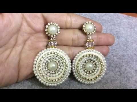 Silver sparkle Quilling earrings with paper base and quilling tutorial.AK Handicraft