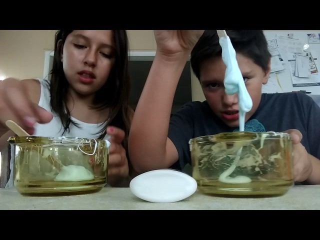 Making slime with 3 things,( glue, shaving gel, and contact solution