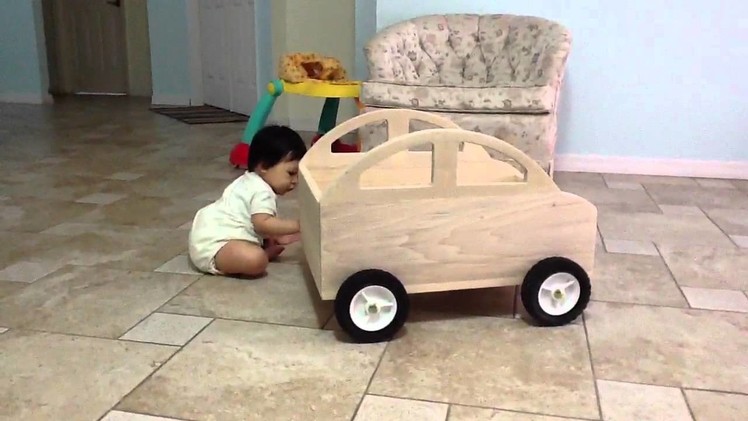 Baby's first homemade wooden toy car.