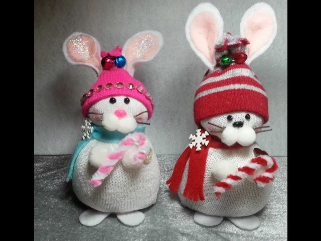 DIY~Adorable Chubby Snow Bunny Made From Child's Dollar Tree Sock! Christmas! EASY NO SEW!