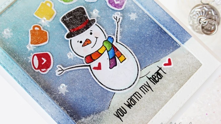Honey Bee Flakey Friends Snowman with Coffee Cups Shaker Card
