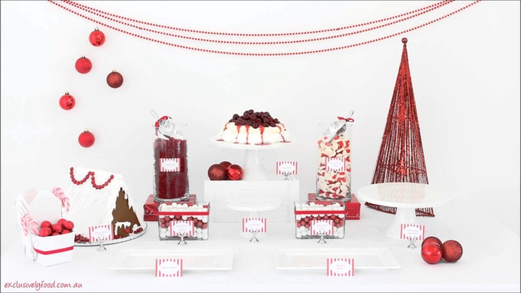 Red and White Christmas Dessert Table by Exclusively Food