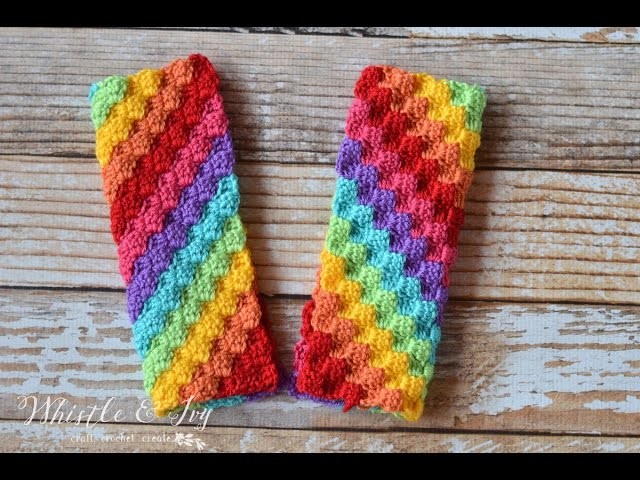 Crochet Rainbow C2C Arm Warmers Tutorial