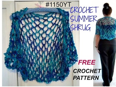 DIY- CROCHET SUMMER SHRUG PATTERN, free pattern on Ravelry - #1150YT, Small to Plus size