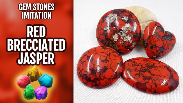 DIY Polymer Clay Red Brecciated Jasper Gemstone and Red Turquoise. Gemstone imitation technique.