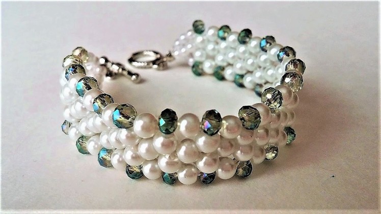 Elegant Evening Beaded Bracelet. DIY beaded Jewelry: Pearls and Crystal Beads