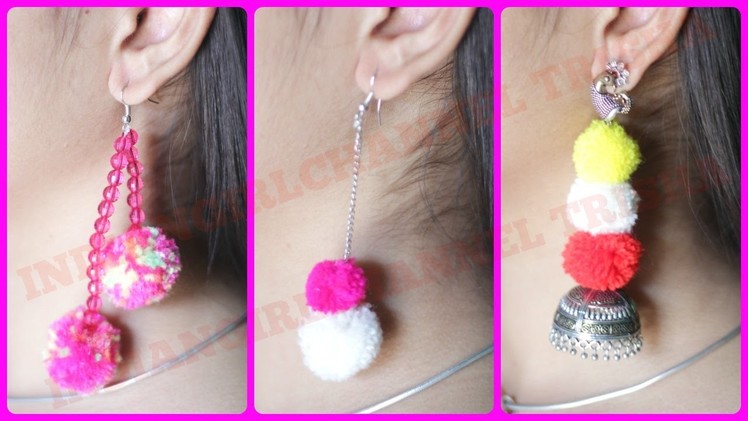 How to make earrings.pompom earrings DIY. INDIANGIRLCHANNEL TRISHA