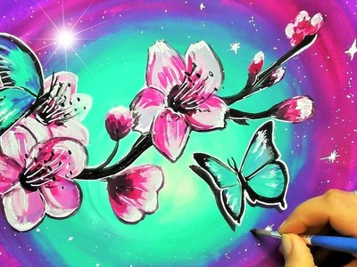 How to paint CHERRY BLOSSOM. Butterflies Painting Tutorial. DIY Step by Step
