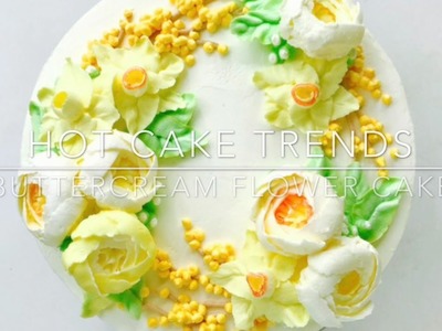 Daffodils and roses Buttercream flower cake - how to make by Olga Zaytseva.CAKE TRENDS 2017 #9