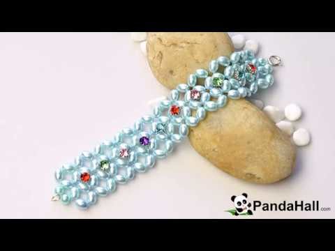 Detailed Tutorial on How to Make a Blue Wide Beaded Bracelet with Pearls and Rhinestones