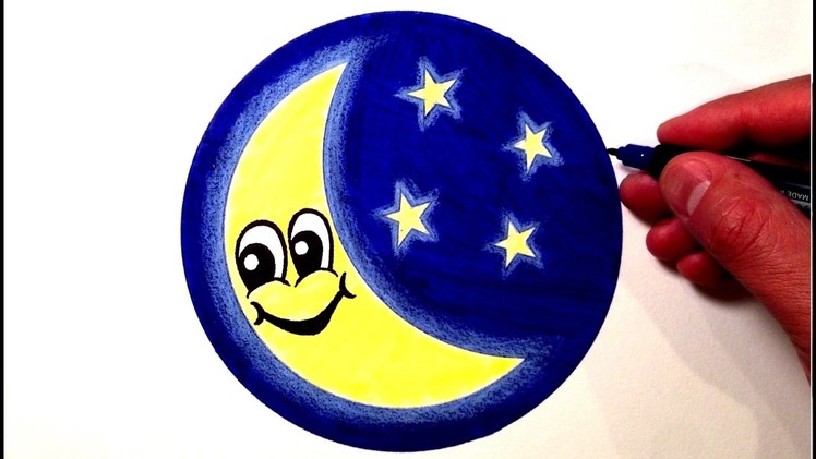 How to Draw a Cute Moon Smiley Face with Stars