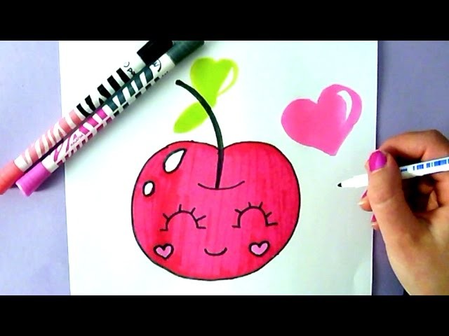 HOW TO DRAW A SUPER CUTE AND EASY CHERRY - KAWAII CHERRY TO DRAW