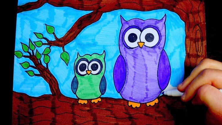 How To Draw Owls | Kids Coloring Videos