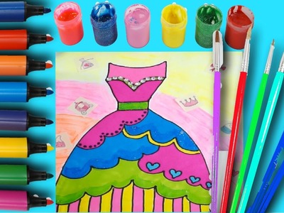 How to Draw pretty dress Coloring page for kids learn coloring marker