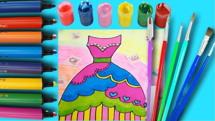 How to Draw pretty dress Coloring page for kids learn coloring marker