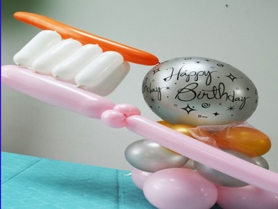 How to make a balloon centerpiece tutorial for Birthdays dentist themed toothbrush