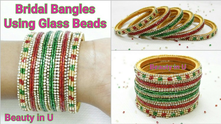 How to make Designer Silk Thread Bridal Bangles with Glass beads at Home | Tutorial