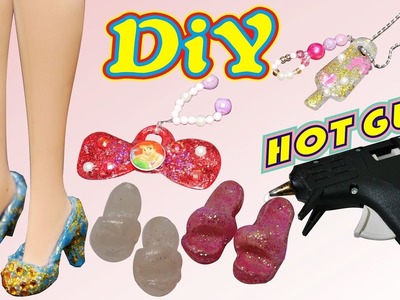 How To Make Doll Shoes USE A Hot GLUE GUN.CRAFTS & HACKS. DIY.熱融膠 水晶吊飾 芭比 項鍊