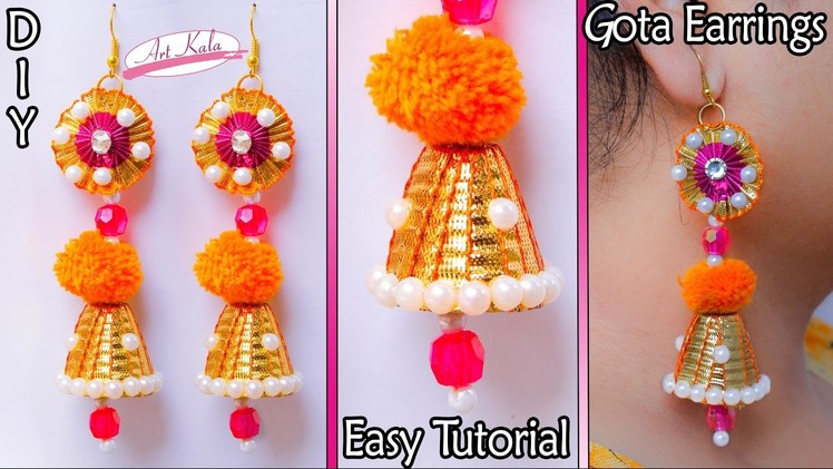 How to make gota earrings at home | Paper earrings | Tutorial | Artkala 132