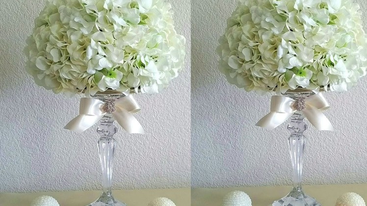 DIY ELEGANT HYDRANGEAS FLOWER BALL WITH CRYSTAL CANDLE HOLDER. WEDDINGS, RECEPTIONS, SPECIAL EVENTS