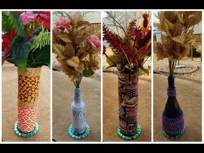 DIY Flower Vase made out of beer bottles and bottle covers (4 ways)