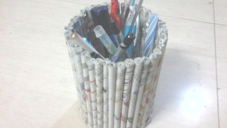 DIY: How to make pen stand using News paper tubes. rolls- - best out of waste project