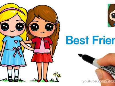 How to Draw Two Cute Girls Easy - Best Friends Forever