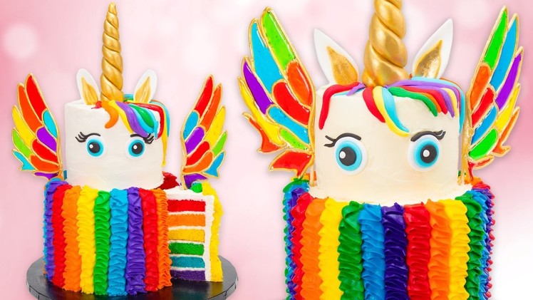 How to Make a Rainbow Unicorn Cake w. Isomalt Wings Recipe