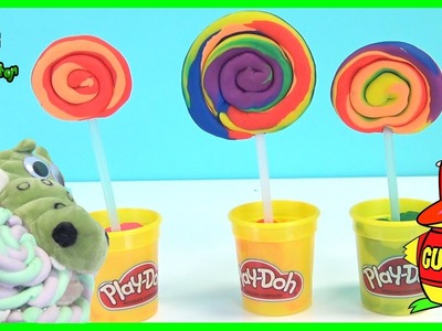 Play Doh Rainbow Lollipop! How to make DIY playdough desserts for Children Creative Play