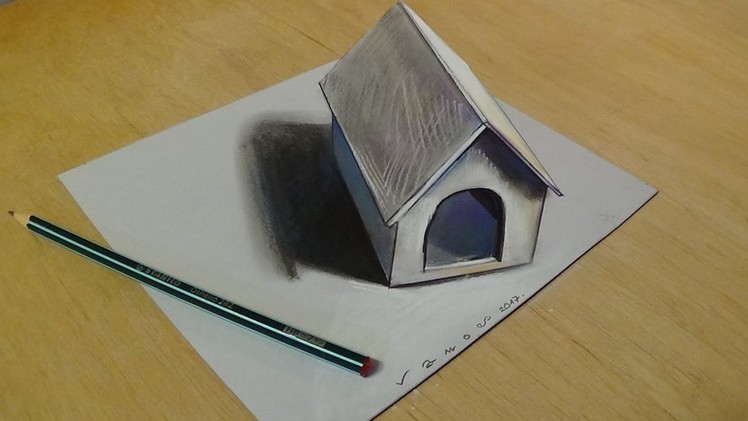 Trick Art Drawing 3D Tiny Dog House on Paper - 3D Art for Kids