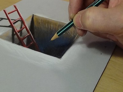 3D Drawing for Kids - How to Draw Red Ladder in the Hole - Trick Art on Paper