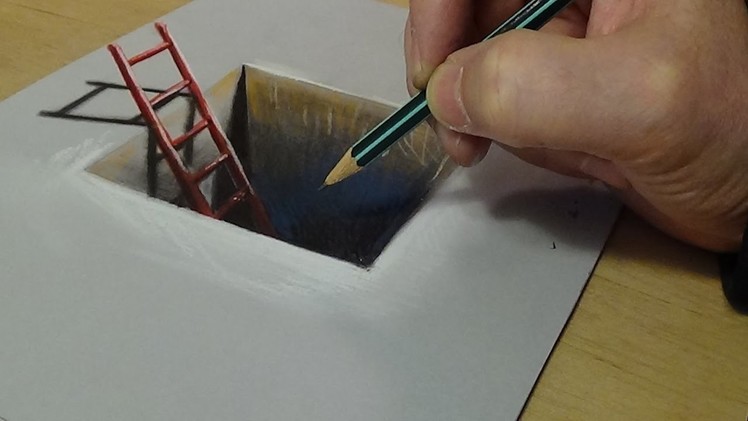 3D Drawing for Kids - How to Draw Red Ladder in the Hole - Trick Art on Paper