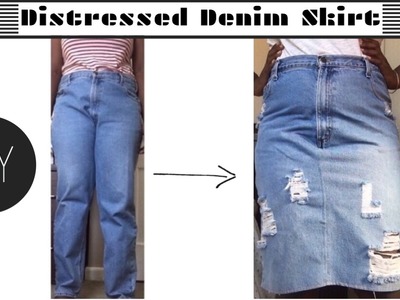 DIY $4 Jeans To distressed Skirt