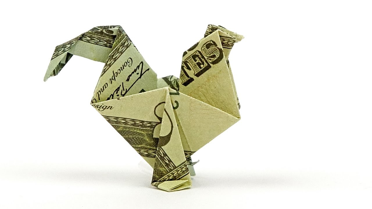 Dollar Bill Origami ROOSTER, folding money into animals, tutorial in 4K