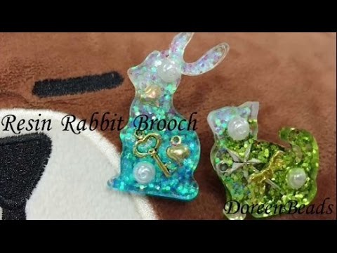 DoreenBeads Jewelry Making Tutorial - How to Make Lovely Resin Sequins Rabbit Brooch Entirely.