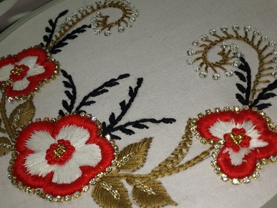 Hand embroidery . carding satin stitch with decoration for dresses, sarees, blouses and ghagras.