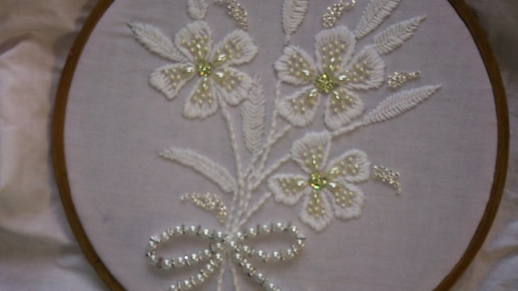 Hand embroidery designs. White work with beads. embroidery stitches tutorial.