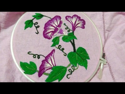 Hand embroidery flower with combination of stitches shading with long and short stitch