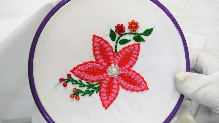 Hand Embroidery - Flower with Spider-web and Cretan Stitch