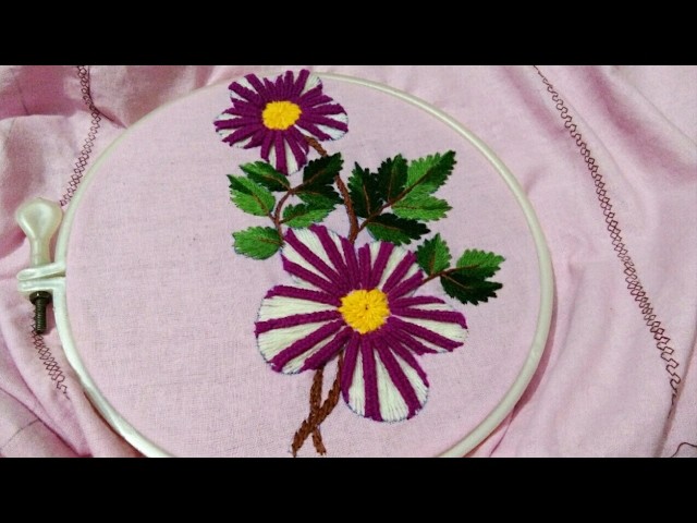 Hand embroidery with easy basic stitches Romanian stitch and web stitch combination