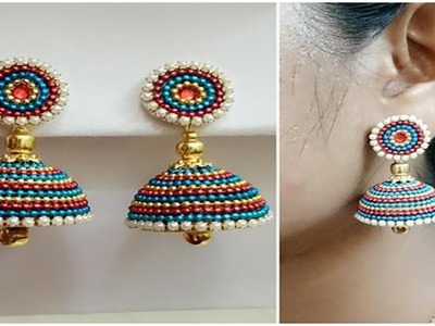 D.I.Y!! | How to Make Multi Colored Beaded Silk Tread Earrings Jhumka | silk tread jhumka Jewelry
