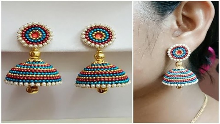 D.I.Y!! | How to Make Multi Colored Beaded Silk Tread Earrings Jhumka | silk tread jhumka Jewelry