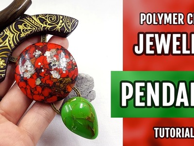 DIY Polymer Clay Pendant with Faux Red Brecciated Jasper and Jade. Stylish Pendant. VIDEO Tutorial!