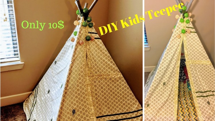 DIY 10$ Kids Teepee Tent ll No Sew DIY Teepee ll Teepee Reading Corner