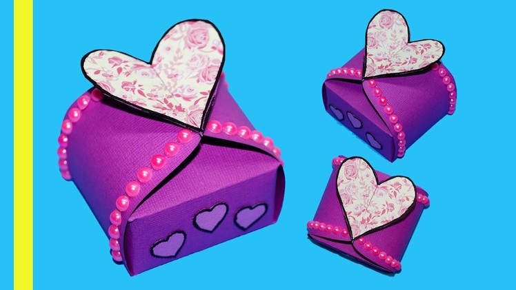 DIY paper crafts idea - Gift box sealed with hearts - gift heart box making ideas. Julia DIY