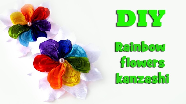 DIY rainbow flower. Kanzashi tutorial