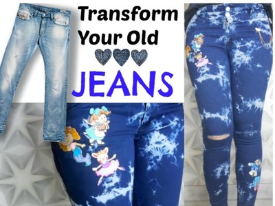 DIY Transform Old Jeans(No sew)into Ripped Patches Distressed | Convert Old denim