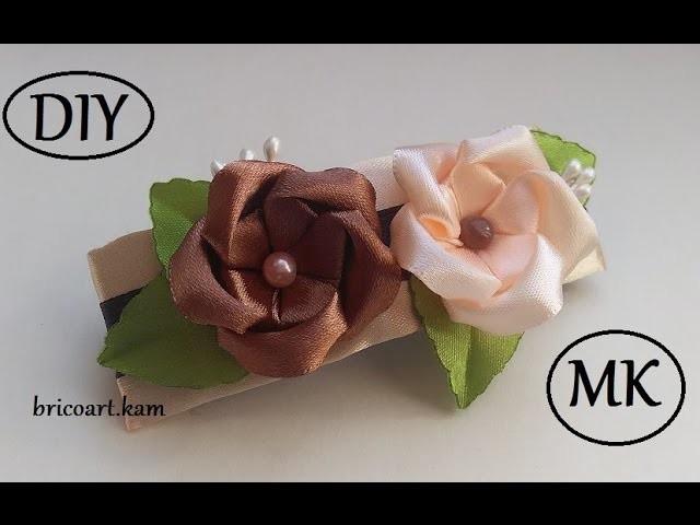 DIY.Tutoriel.Kanzashi flower.Rose kanzashi.Fleur kanzashi.Ribbon flower:bricoart kam