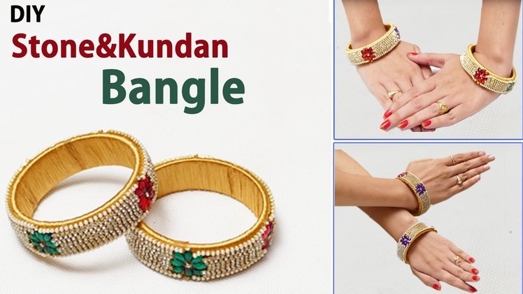 How to make bridal bangle using stones. gold drop chain. Silk thread bangles making