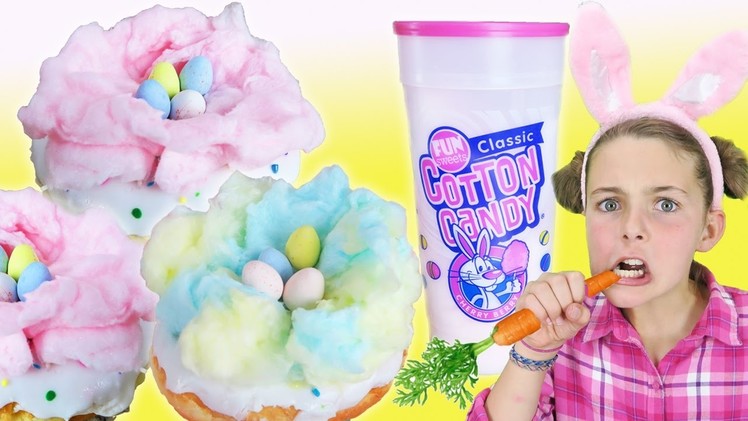 How To Make Easter Egg Cotton Candy Doughnut Nest | DIY Easter Treat Kids Cooking Princess Chef Ava